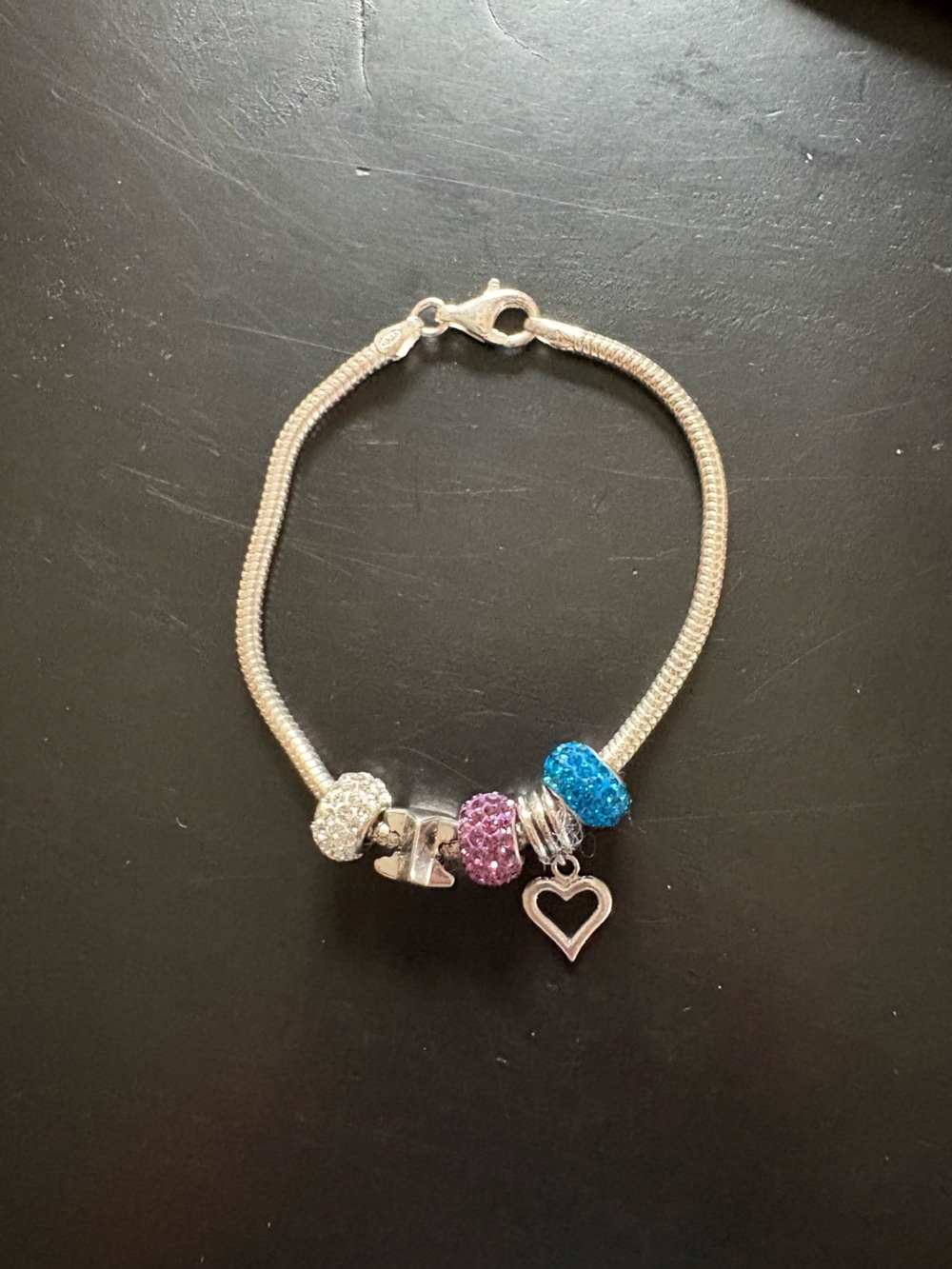 Lenox Silver Bracelet with Blue, Pink and Clear Crystal Beads